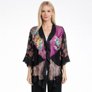 Spencer Alexis size XL Art to Wear Jacket Kimono Floral Black